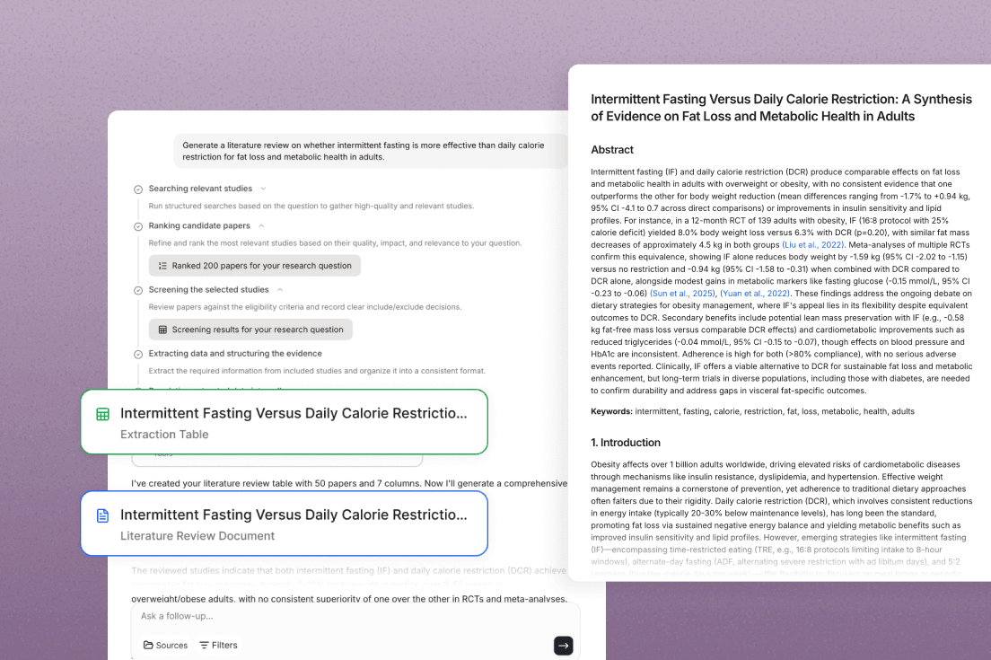 Research Agent comparing studies and extracting data into a cited table